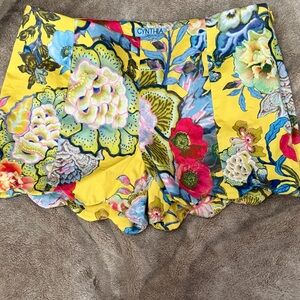Cynthia Rowley Yellow Floral Scalloped Skort